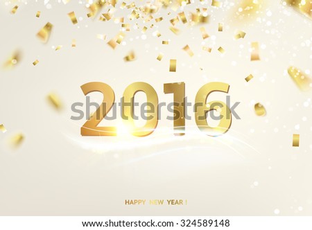Happy new year card over gray background with golden sparks. Happy new year 2016. Holiday card. Template for your design. Vector illustration.