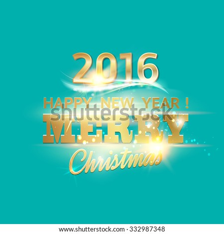 Holiday card. Gold template over blue background with golden sparks. Happy new year 2016. Blue holiday abstraction. Fallen sparks and sun rays in the blue area. Vector illustration.