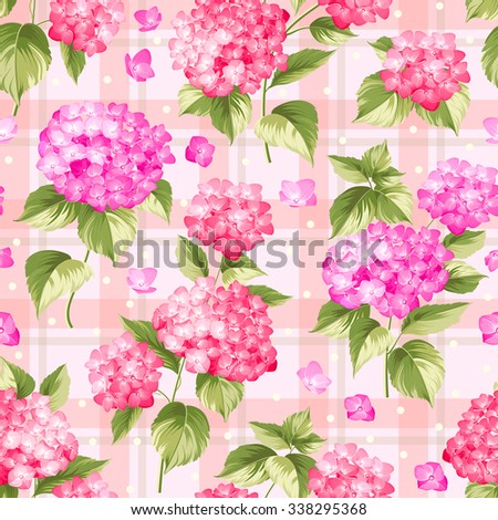 Flower pattern of pink hydrangea. Seamless textile flowers. Seamless texture. Pink flowers. Vector illustration.