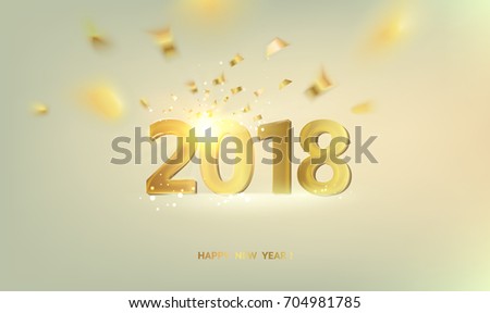 Happy new year card over gray background with golden sparks. Happy new year 2018. Holiday card. Template for your design. Vector illustration.