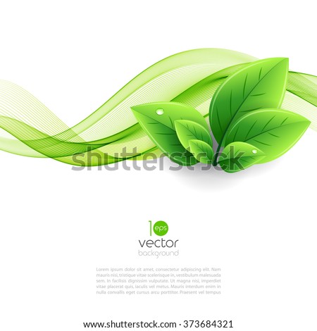 Vector eco leaves and green wave. Abstract ecology background
