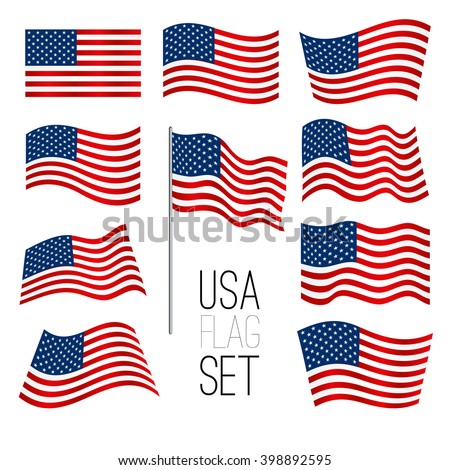 Independence day background. Set of United States flag. USA flag. American symbol. Flag USA.American flag. USA flag set. American flag set. Wavy USA flag. American flag wavy shape. USA. Flag.