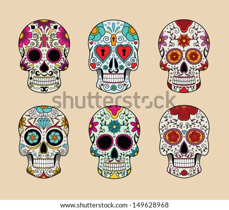 vector illustration set of skulls in mexican tradition vector illustration set of skulls in mexican tradition