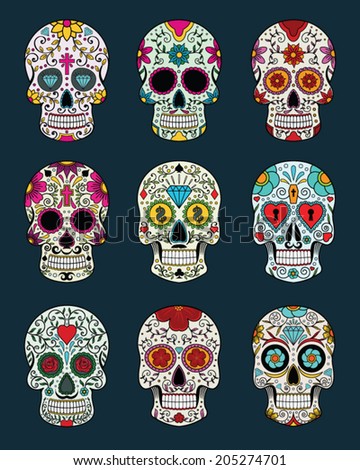 vector illustration set of skulls in mexican tradition vector illustration set of skulls in mexican tradition