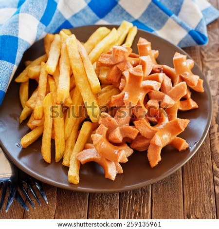 French fries with sausages