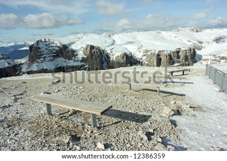 Benches to sit on and to observe the beautiful range of Dolomites