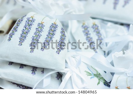 Embroidery on fragrant linen bags with dried lavender inside