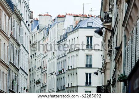 Dense houses of the Pigalle district of Paris shot with telephoto lens