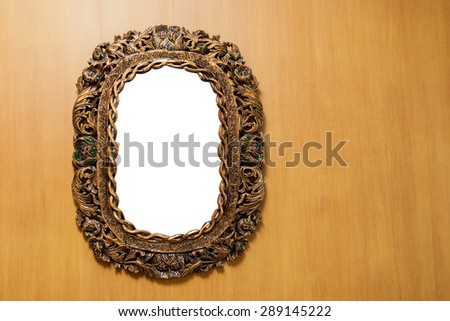 Old wood frame from hand made on brown Wood wall  with clipping path