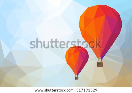 low poly with balloons fly to sky