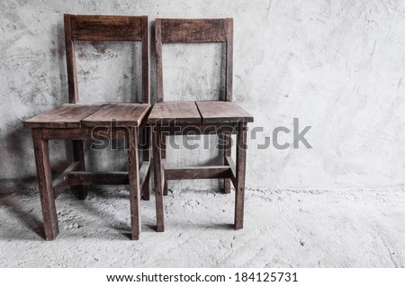 wooden chair , wooden chair twin , Pair old wooden chair , Old wooden chair cement wall