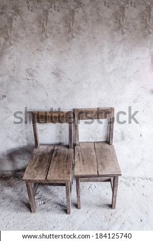 wooden chair , wooden chair twin , Pair old wooden chair , Old wooden chair cement wall