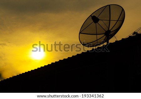 Dish antenna on the roof , Dish antenna sunset