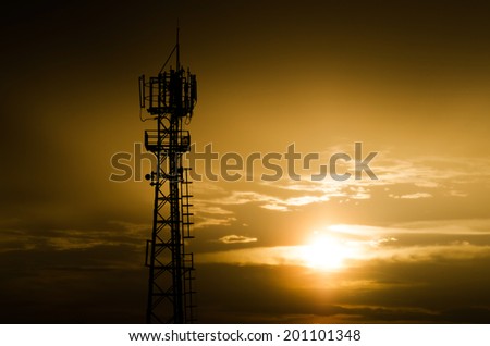 Phone antenna at evening sky , Phone antenna at sunset