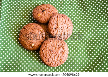 Cookies Chocolate chip , Chocolate chip cookies on fabric , Still life cookies