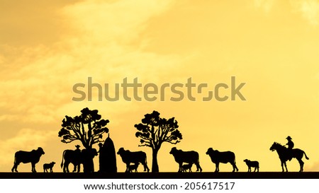 Farmers life sunset silhouettes ,Country Life sunset silhouettes