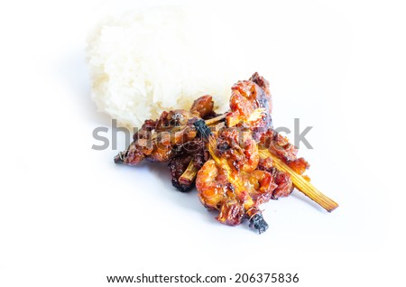 Thailand Grilled chicken , Grilled chicken and sticky rice of thailand , grilled little chicken , Thailand Grilled chicken white background