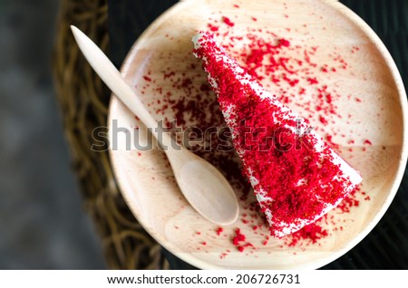 Strawberry Cake on wooden dish , Cake with strawberry berry powder , Strawberry Juice Powder