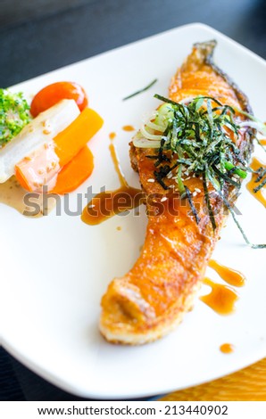 Japanese Grilled Salmon steak sauce on with dish