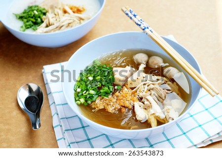 Clear noodle soup Asia ,Clear noodle soup Asia ,Vietnamese vermicelli chicken and bamboo shoots soup