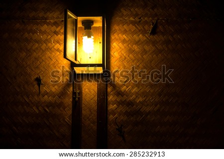 Antique lamps at night , wooden lamps