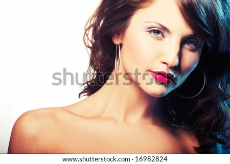 portrait of girl with red lipstic - closeup