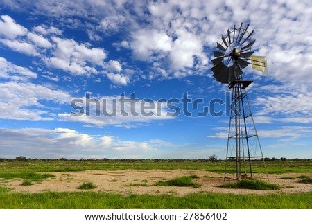 Classic wind-pump on farm used to pump water from borehole