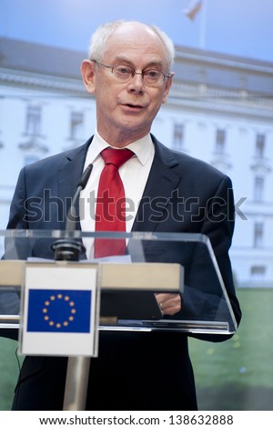 PRAGUE - APRIL 25: President of the European Council Herman Van Rompuy during press conference in Prague, Czech republic, April 25, 2013