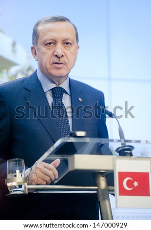 Prague - February 4: Turkish Prime Minister Recep Tayyip Erdogan During Press Conference In Prague, Czech Republic, February 4, 2013