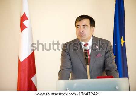 PRAGUE - OCTOBER 10: Georgian president Mikheil Saakashvili during press conference in Prague, Czech republic, October 10, 2011.
