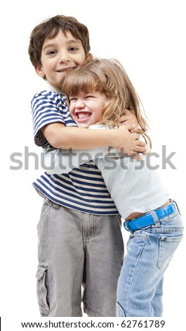 stock photo little boy and girl hugging isolated on white 62761789