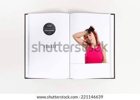 Young girl after doing sport printed on book