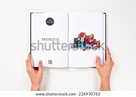 Christmas women holding gifts printed on book