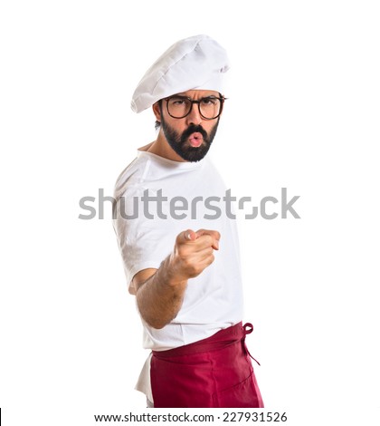 Angry chef shouting over white background