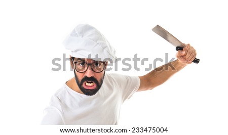 angry chef attacking with knife