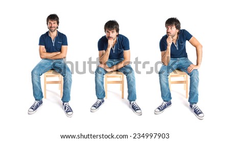 Set of Man thinking over isolated white background