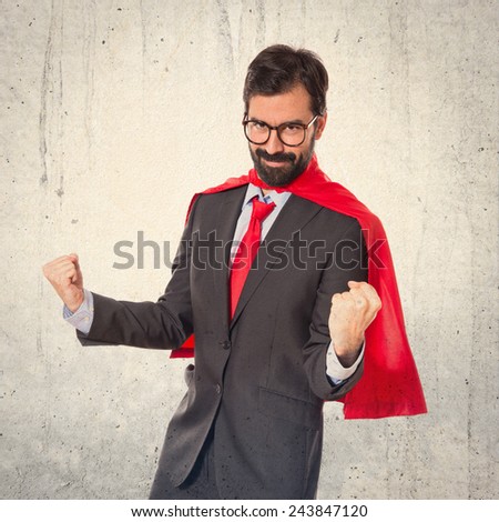 Lucky businessman dressed like superhero