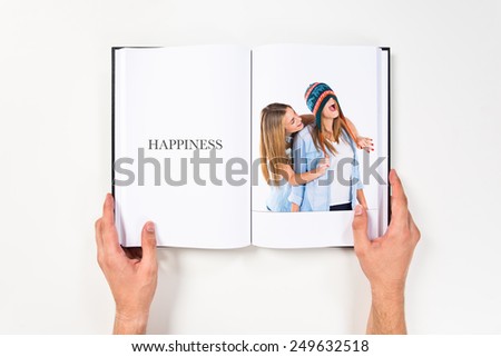 Friends with hats printed on book