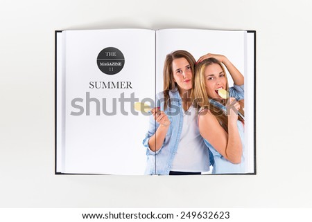 Friends eating ice cream printed on book