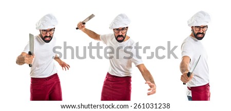 angry chef attacking with knife