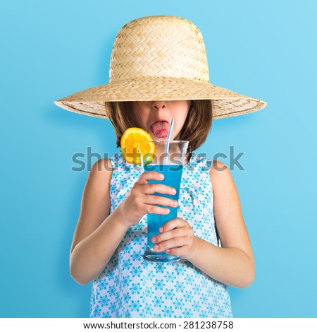 Girl drinking soda over colorful background