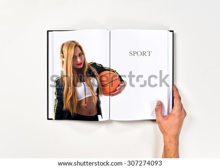Sexy girl with a basketball printed on book