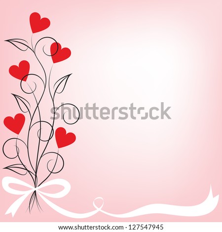 Valentine card with bouquet of flowers shaped heart