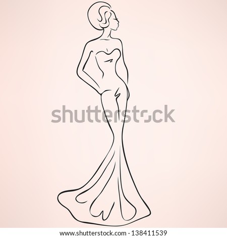 Fashion Sketch Of Woman In Evening Maxi Dress Stock Vector Illustration