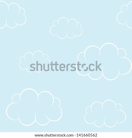 Cartoon clouds on blue sky. Seamless background