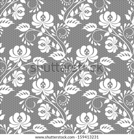 Seamless white floral lace pattern on pink background
