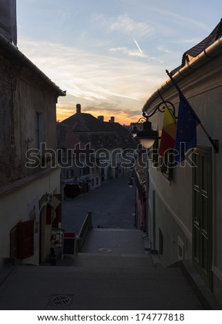 European medieval street of Sibiu in Romania