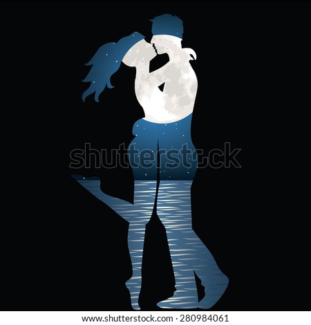 Silhouette of young couple and ocean landscape