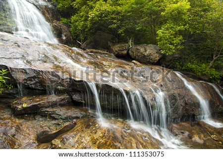 A section of the trickling falls of Upper Falls at the Graveyard Fields trail of the Blue Ridge Parkway.