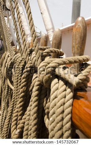 Ropes holding sails on a ship